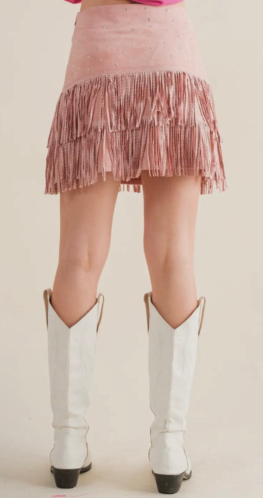 Suede Star Fringe Mini Skirt