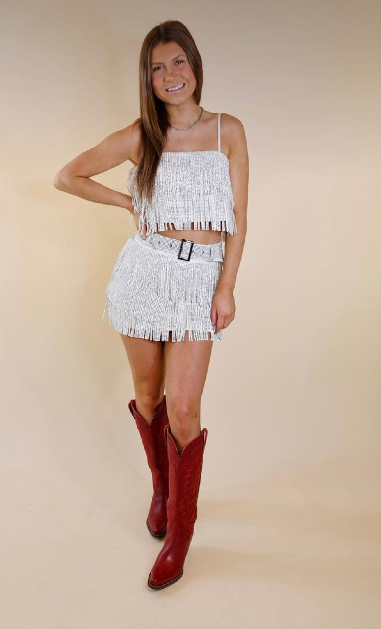 Rhinestone Fringe Set (White)