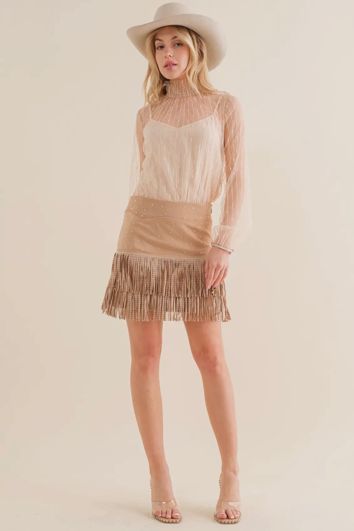 Suede Star Fringe Mini Skirt