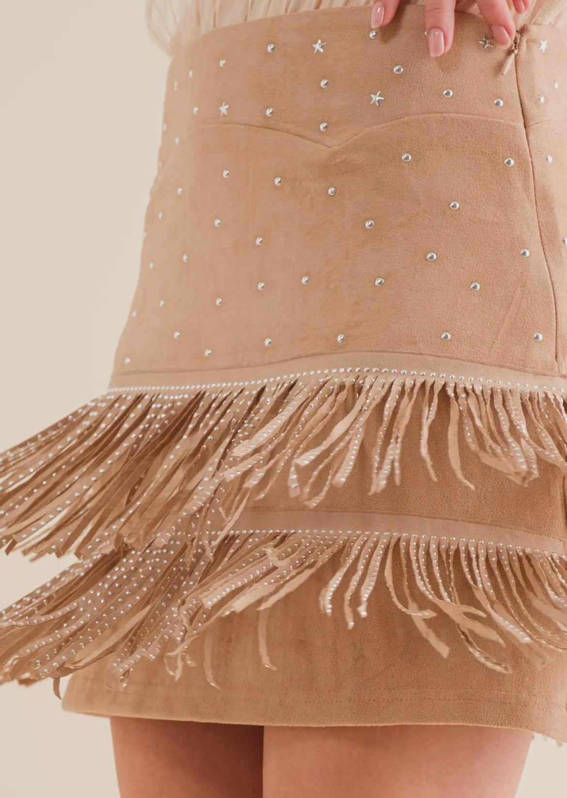 Suede Star Fringe Mini Skirt