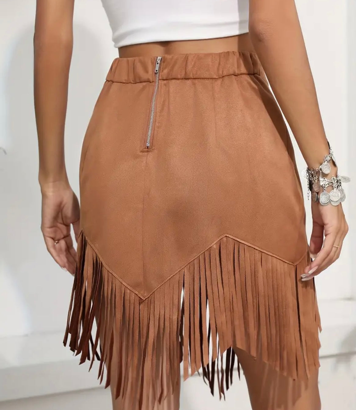 Suede Fringe Skirt