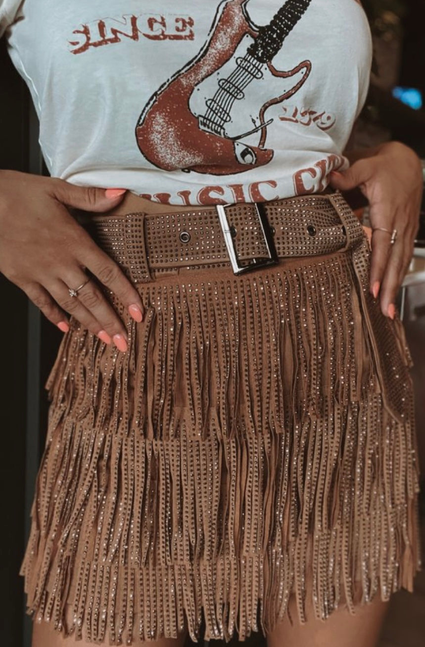 Rhinestone Fringe mini Skirt